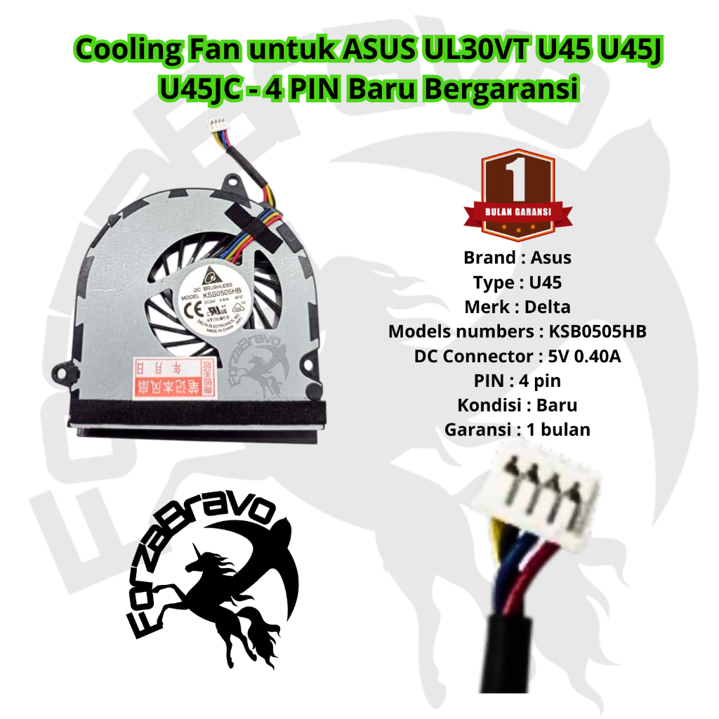 ASUS UL30VT U45 U45J U45JC Delta KSB0505HBDC 4 PIN 5V 0.40A Laptop Cooler ใหม่พร้อมรับประกัน 1 เดือน