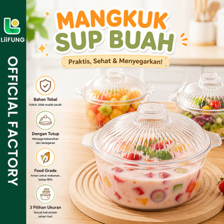 LiiFung - Mangkok Korea Aesthetic Mangkuk Sop Es Buah Salad Besar Mangkok Sup Sayur Tutup Transparan