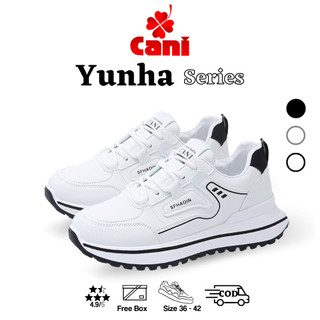 Cani "Free Box" (Size 36 - 42) Yunha Sepatu Wanita Sneakers Putih Fashion Kasual Fullblack Korea Daily Shoes 9006