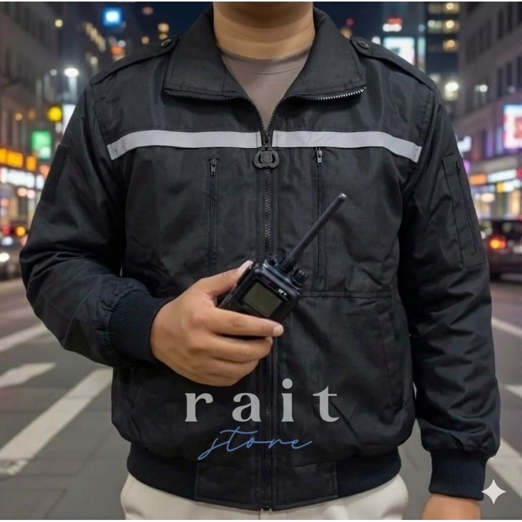 เสื้อแจ็คเก็ตตํารวจสีดําต้นฉบับ Qota Police Police Polda Metro ดั้งเดิม