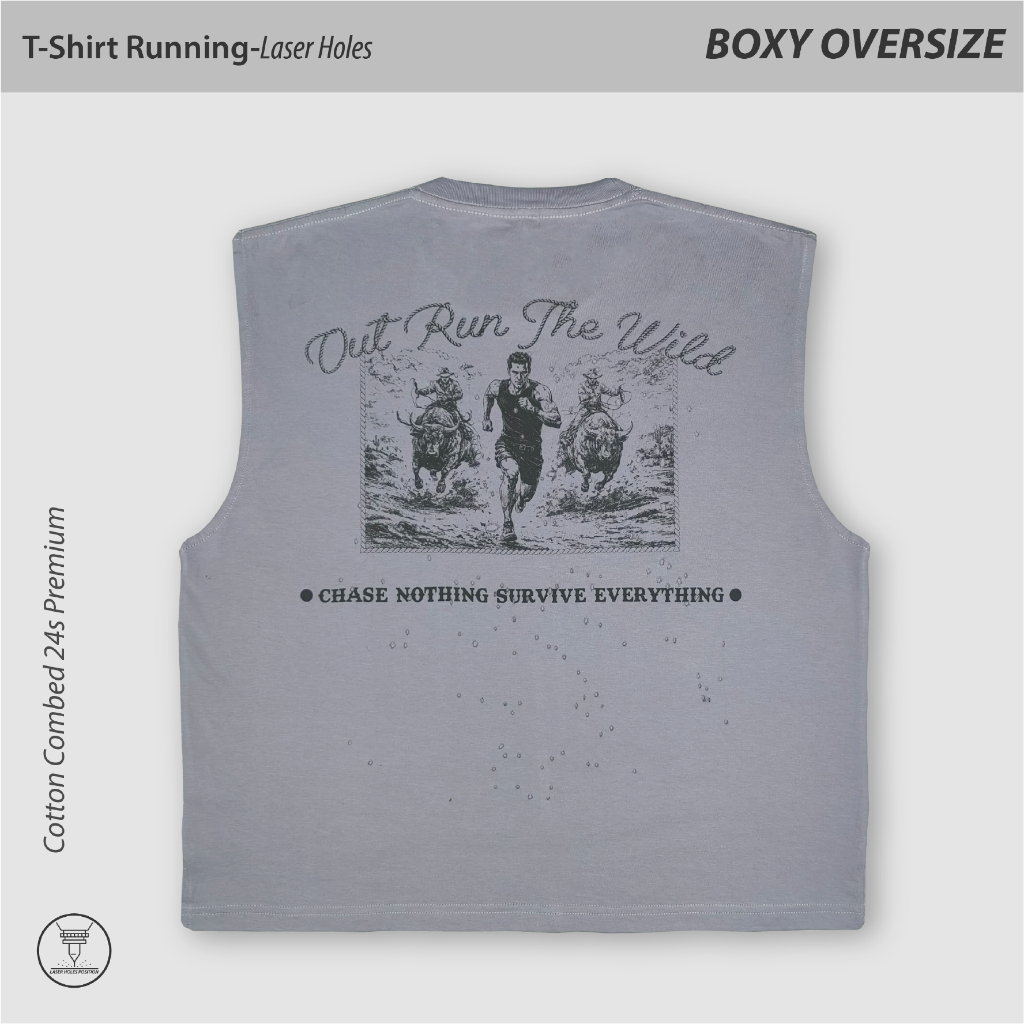 Rundawn MUSCLE TEE BOXY OVERSIZE Unisex – เสื้อวิ่งมีรู • OUT RUN THE WILD