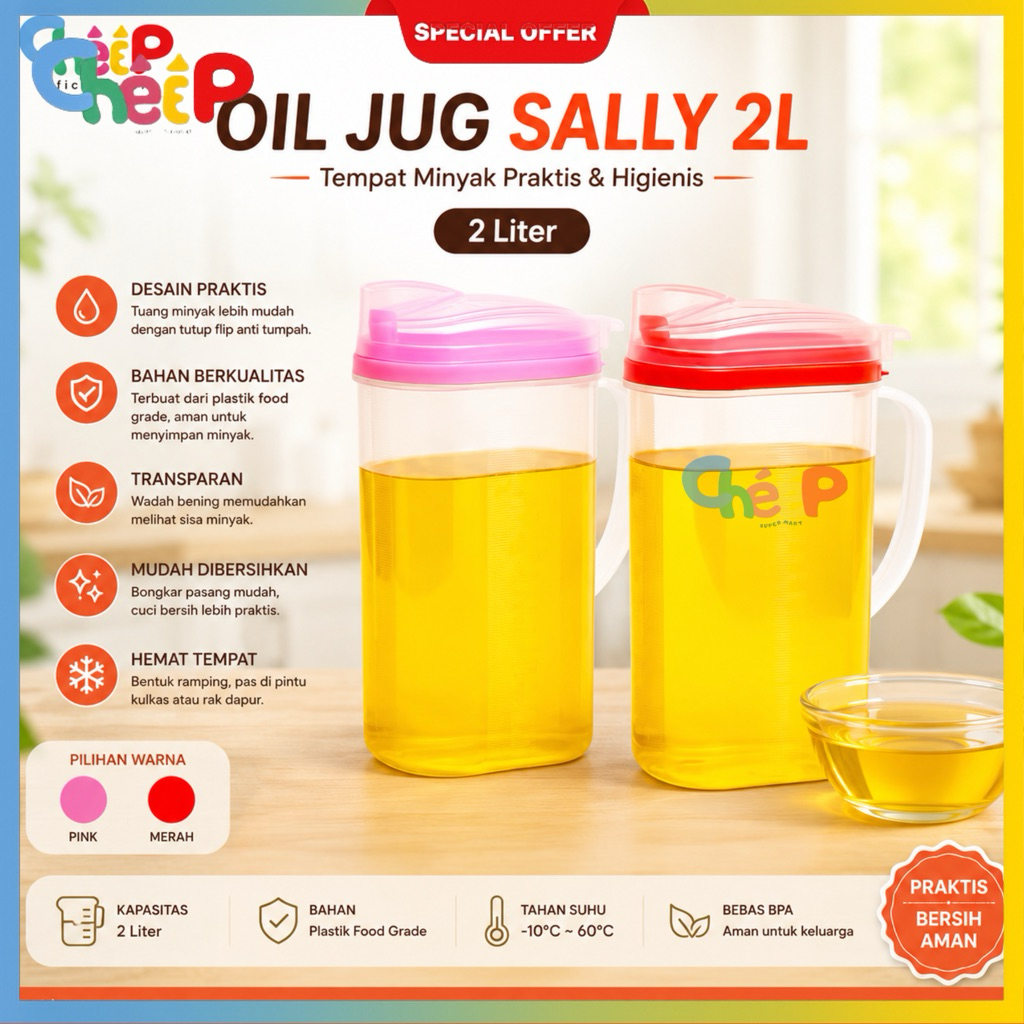 SALLY 2 LITER OIL JUG/SALY OIL CONTAINER/VINTAGE OIL CONTAINER/2 LITER OIL BOTTLE