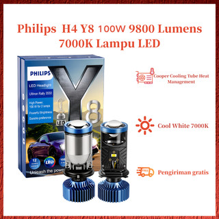 2 PCS Philips Y8 H4 LED Mini Projie Lampu 9800 Lumens 7000K 100 Watt Led Mobil Dan Motor H4 /Biled/ Mini PJECTOR PROJIE Y7D SUPER BRIGHT