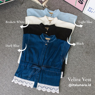 Velira Vest Denim Wanita Premium Rompi Jeans Detail Lace Tali Adjustable Style Korean Look