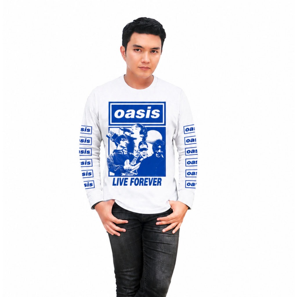 Seistin แขนยาวซี่โครงเสื้อยืด Variant motif Oasis Live forever Oasis ผักบุ้ง unisex แขนยาวเพลงเสื้อย