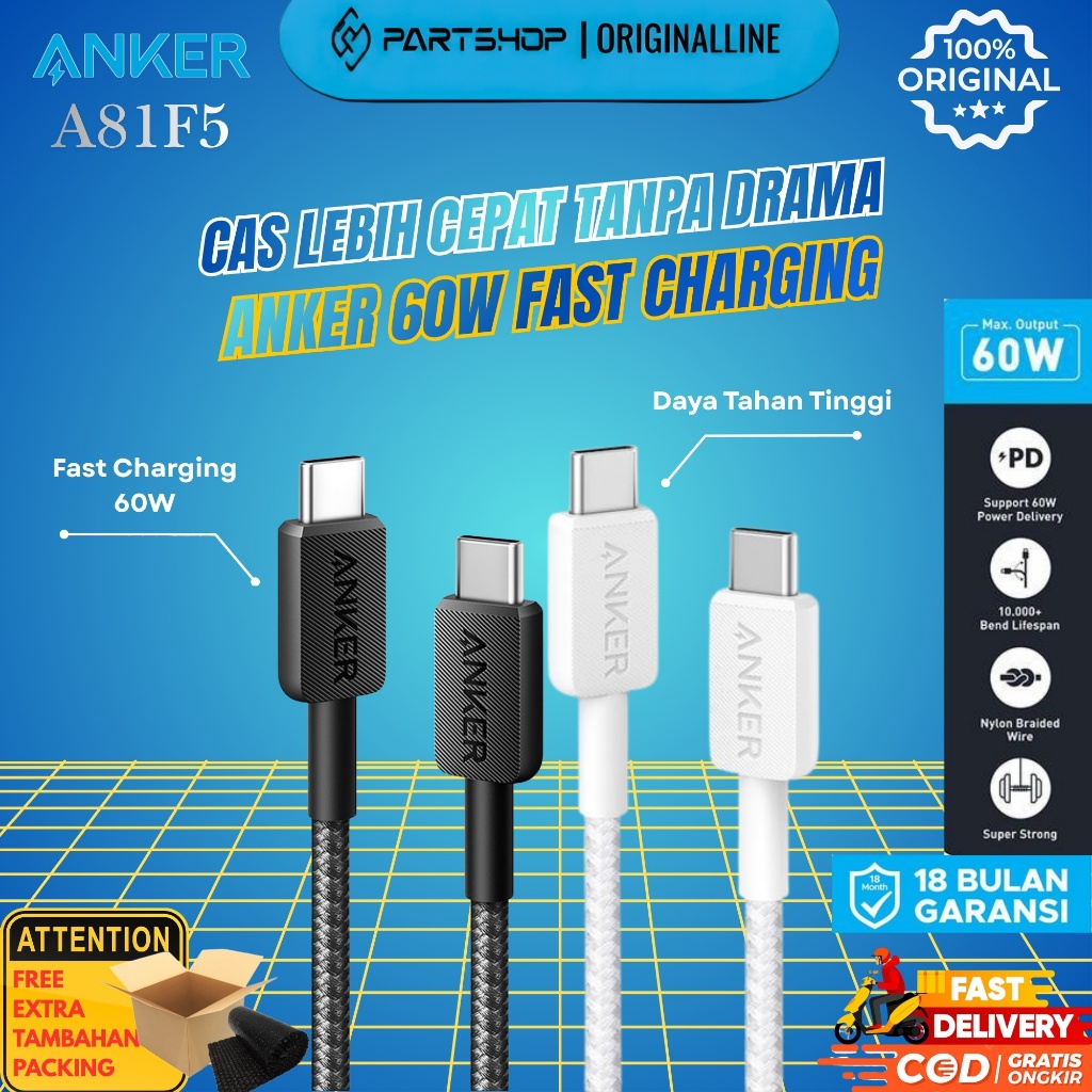 สายชาร์จ Anker USB-C to USB-C 60W 3ft Braided 90 cm - A81F5