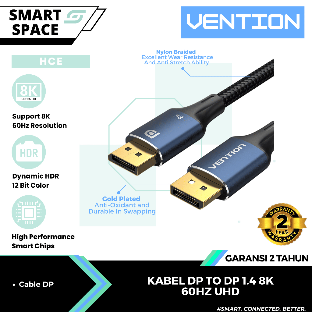 VENTION DP Cable Display Port Male To Male High Refresh Rate 8K 4k 1080p 144hz 165Hz
