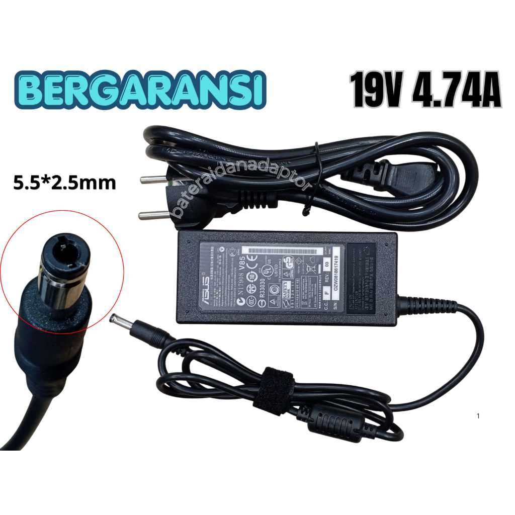 ASUS LAPTOP CHARGER A46C X43B A8J K52 U1 U3 S5 W3 W7 Z3 Notebook / 19V 4.74A (5.5*2.5MM) Square 90W 