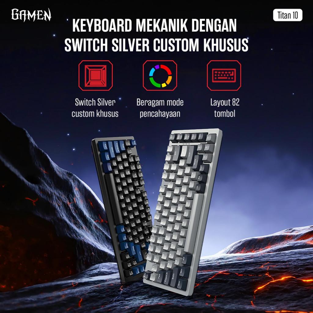 คีย์บอร์ดเชิงกล GAMEN TITAN 10 พร้อมสวิตช์สีเงินแบบกําหนดเอง