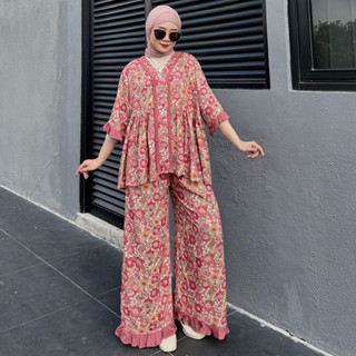 New Arival Ruby Set kriwil mix polos full kancing Celana Kulot Wanita