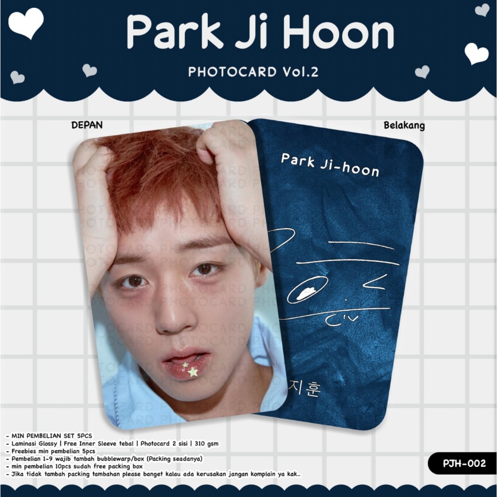 ใหม่ล่าสุด PARK JI HOON PHOTOCARD VOL.2 THICK MATERIAL 2 ด้านข้าง GLOSSY LAMINATION ด้านหลังด้านหน้า