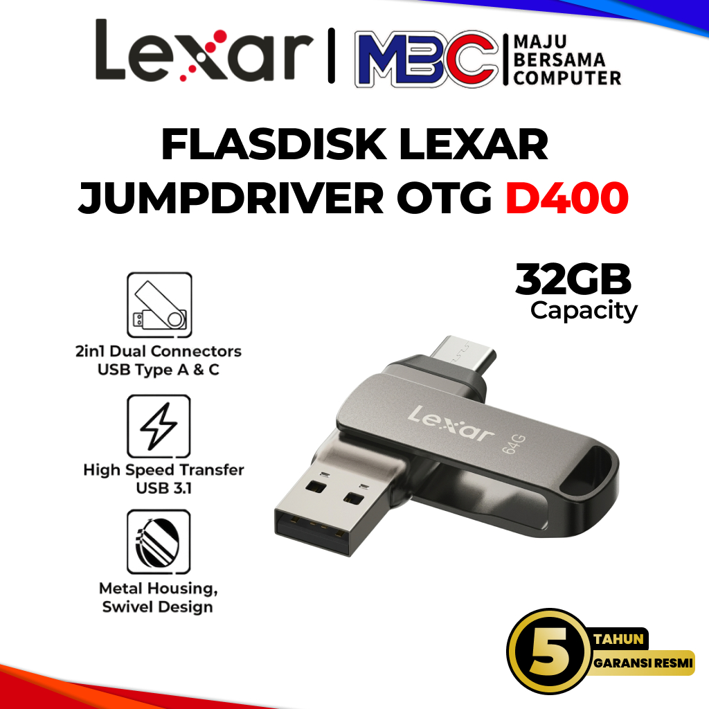 Lexar JumpDrive D400 32GB USB 3.1 Type C Dual Drive OTG Flashdisk