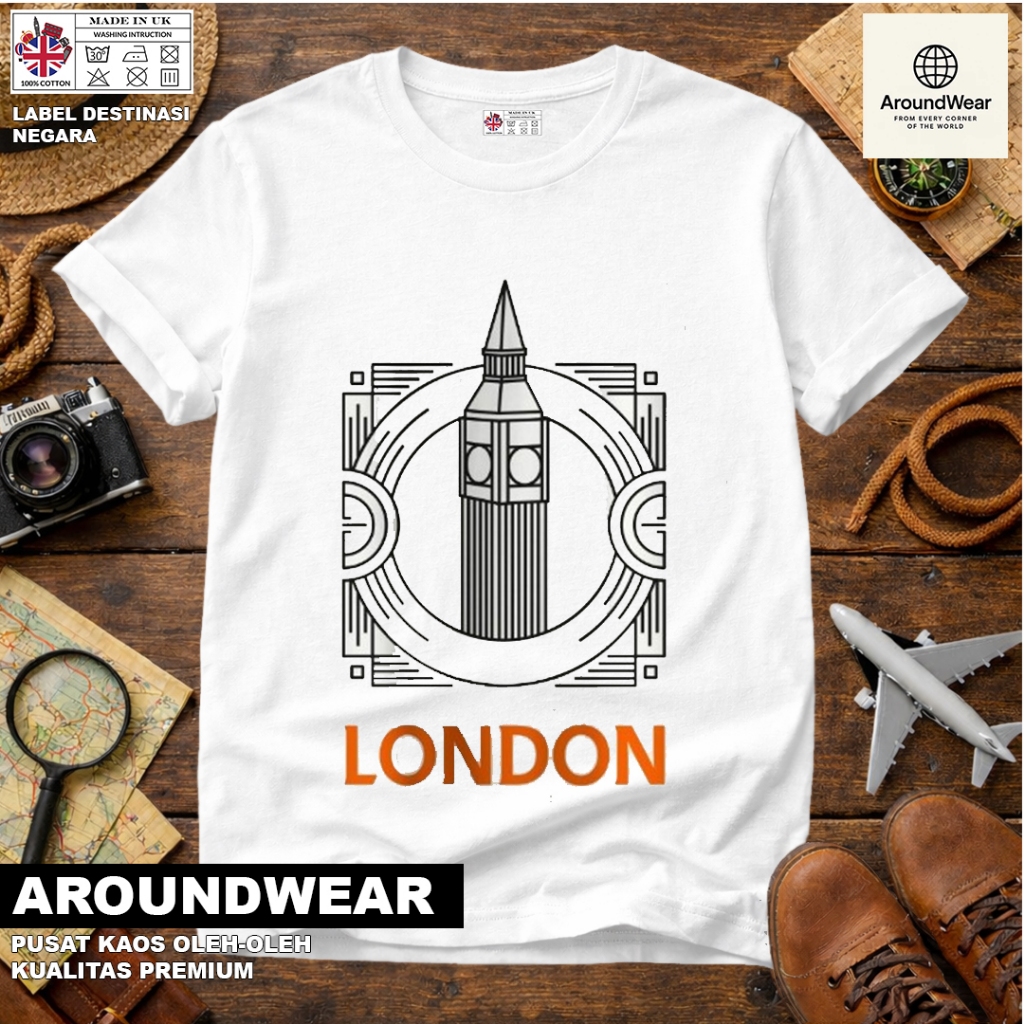 เสื้อยืด ENGLAND LONDON SOUVENIR พร้อมแท็กแขวนระดับพรีเมียมผลิตในของขวัญ SOUVENIR