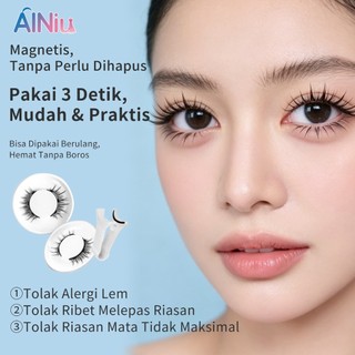 AINiu Bulu Mata Palsu Magnet Ainiu - Pakai 3 Detik, Tanpa Lem, Anti Lepas, Bisa Dipakai Berulang Kali, Lembut Ringan Natural, Aman & Tidak Merusak Asli, Mudah Dipasang & Dilepas, Praktis Hemat, Perbesar Mata Cantik Instan