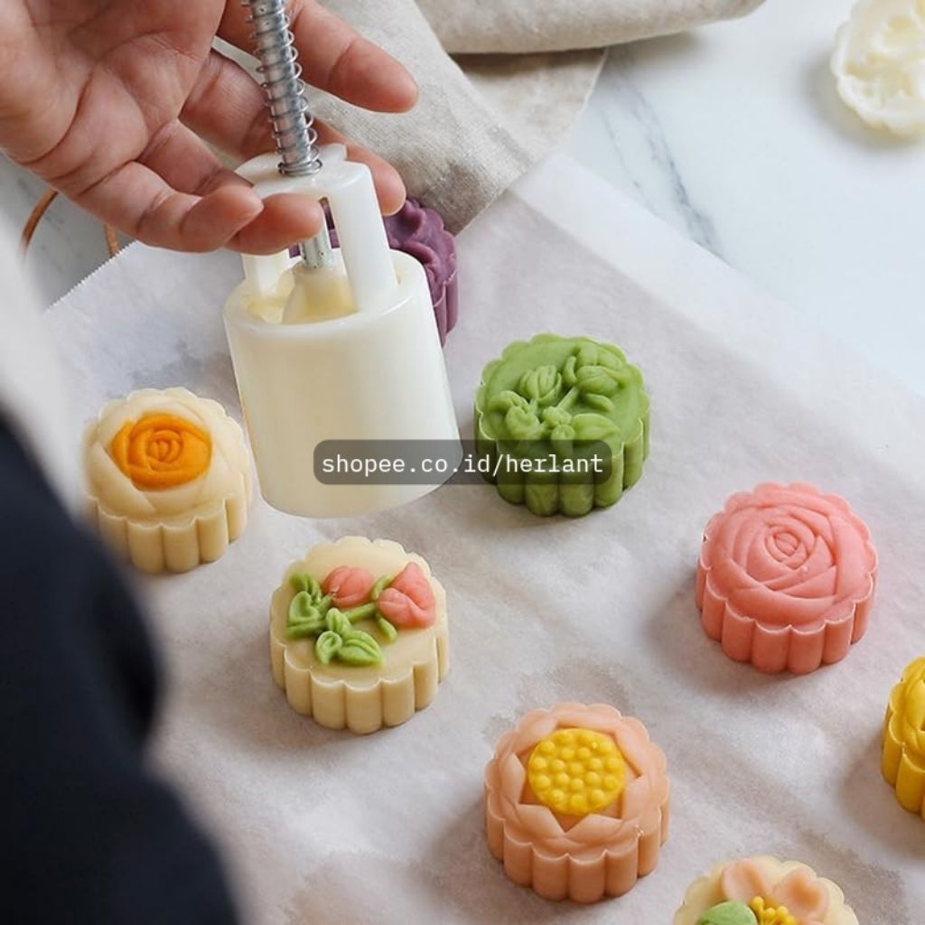 RB ชุดแม่พิมพ์ดอกไม้กลม 4 ชิ้น 50gr แสตมป์ขนมไหว้พระจันทร์ Nastar ดอกไม้แม่พิมพ์ขนมไหว้พระจันทร์เค้ก