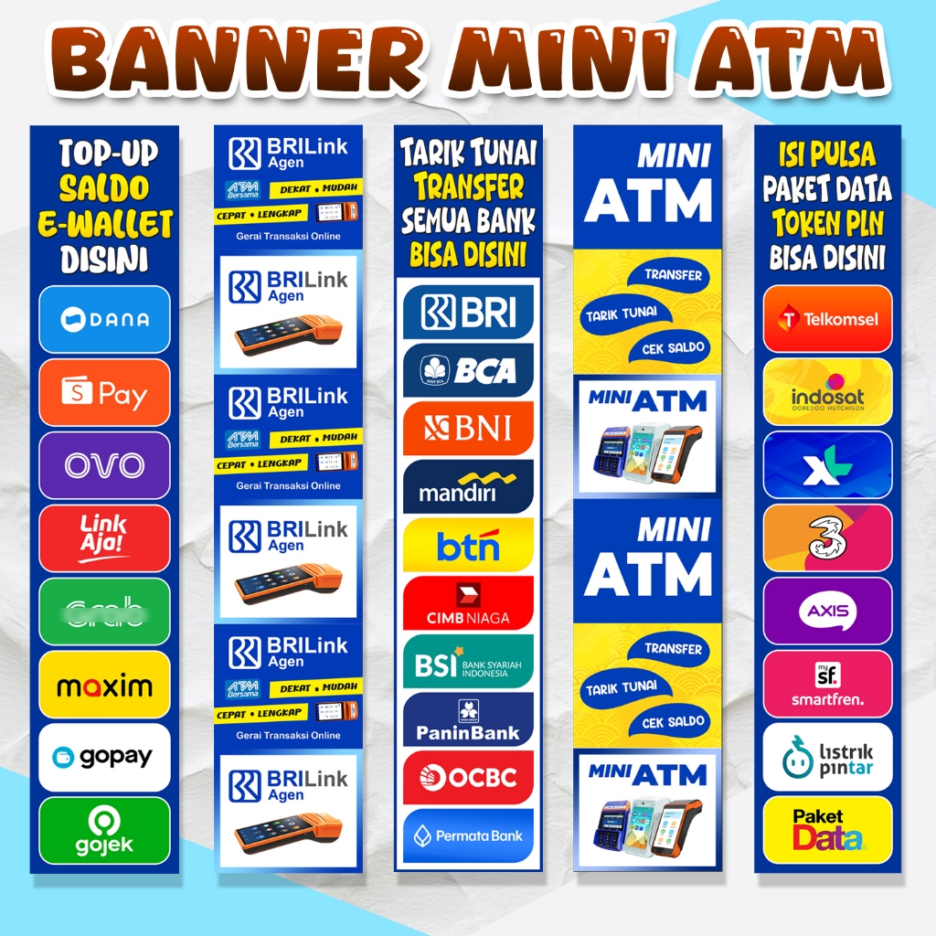 BRILink Mini ATM Counter ตกแต่งแบนเนอร์ Ewallet วัสดุหนา 280 GSM