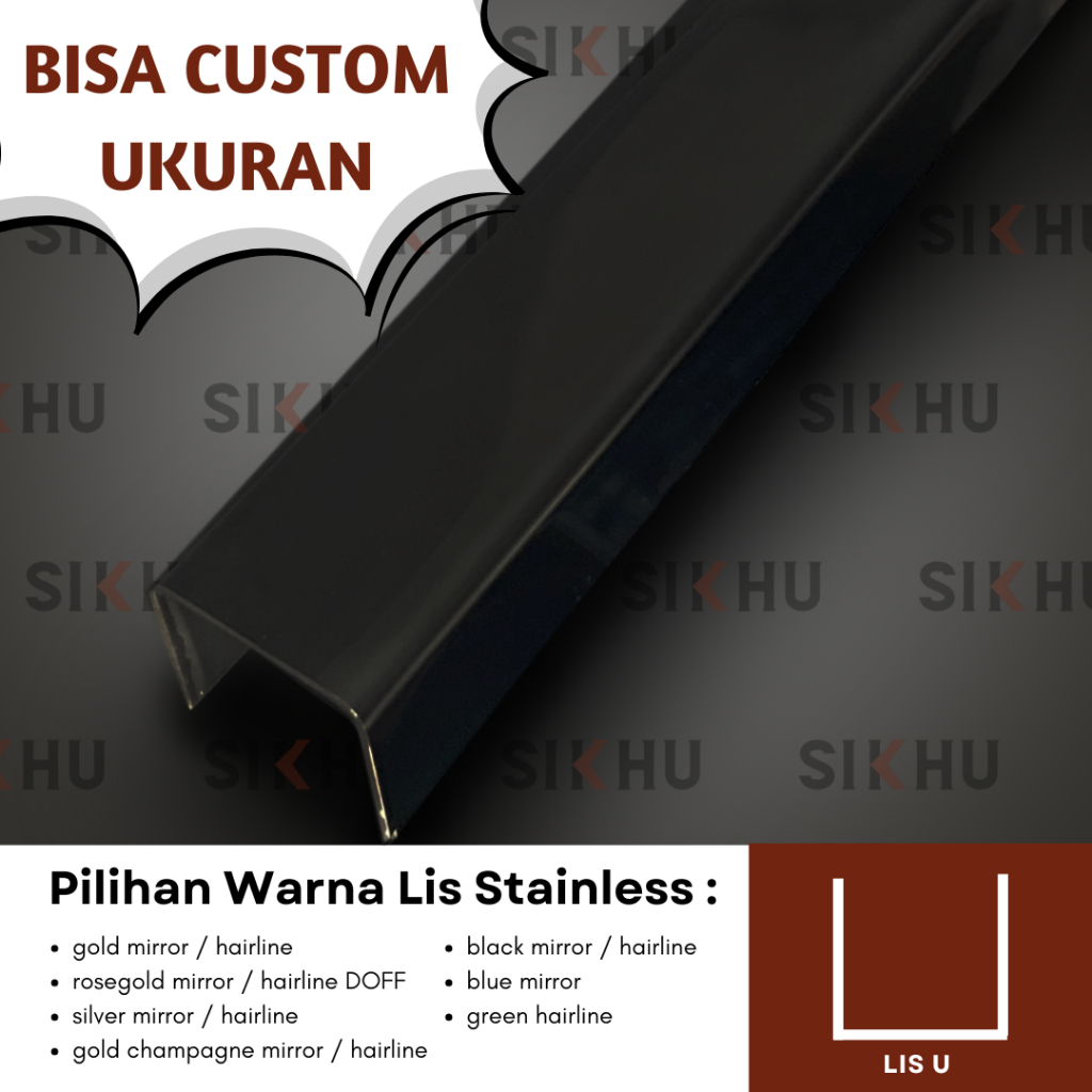 LIST U 20 x 20 x 20 มม. BLACK HAIRLINE/MIRROR (เสร็จสิ้นในเนอร์) | 3 เมตร LENGTH SS 201 | หนา 0.8 มม