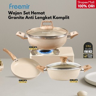 Special freemir 3in1 Wajan Panci Frypan Granite 20/20/24 Cm Warna Beige Anti Lengket Serbaguna wajan anti lengket