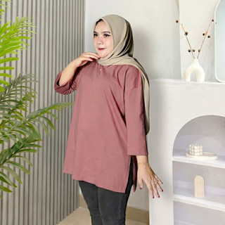 KAOS OVERSIZE WANITA COTTON COMBED 24S SLIT SAMPING LENGAN 7/8