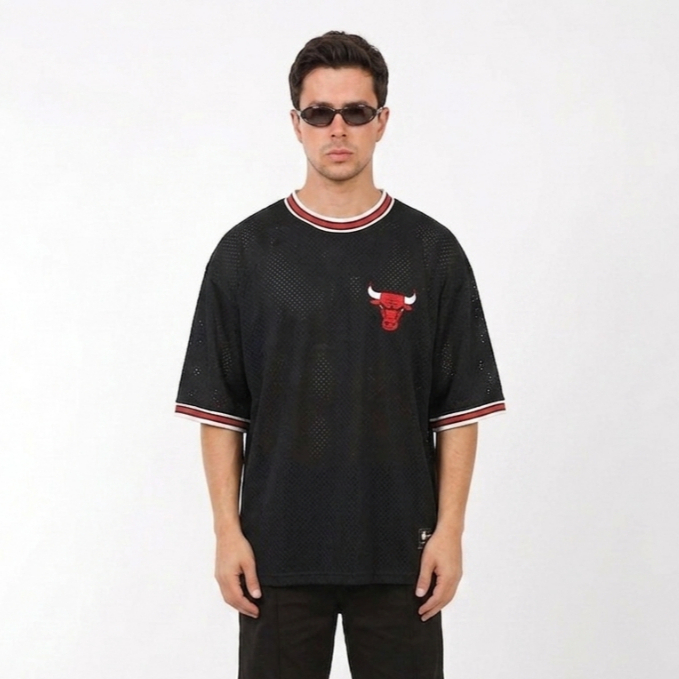 Chicago Bulls Mc.F supply co Black Mesh Jersey เสื้อยืดโอเวอร์ไซส์