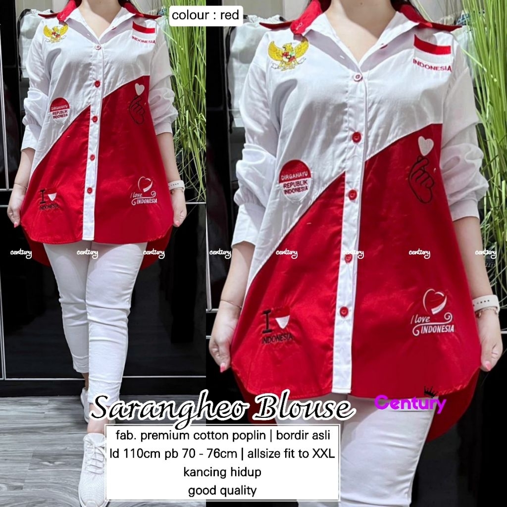 MERAH Sarangheo Blouse Red and White Top Independence Edition สิงหาคม 17th โดย Century