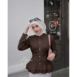 Liyoura kemeja fitted body rempel atasan wanita kancing gold buttom terbaru