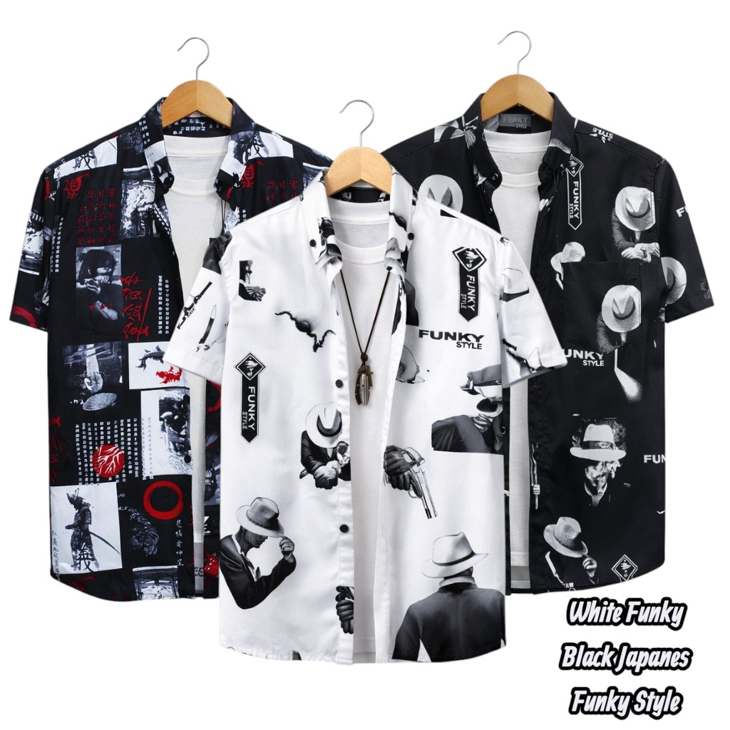 เคมีจา เสื้อเชิ้ตผู้ชายลายโมเดิร์นผ้าเย็นนุ่มใส่สบายแขนสั้น