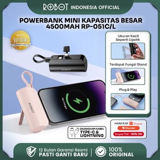 ROBOT Powerbank Mini Fast Charging 4500mAh With Port and Cable Type C Lightning Stand Function Power bank Travel Size Power Bank Original - RP-051L/RP-051C