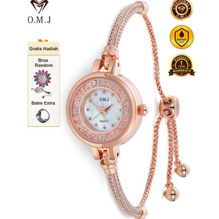 OMJ G037 Jam Tangan Serut Wanita Berlian Rose Gold Gelang Strap Dapat Disesuaikan Sendiri Korea Trend