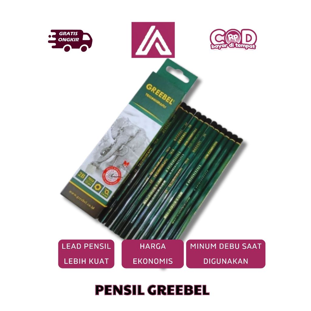 Greebel 7018 2B ดินสอไม้ School Exam & Drawing Pencil เนื้อหา 12 ชิ้น