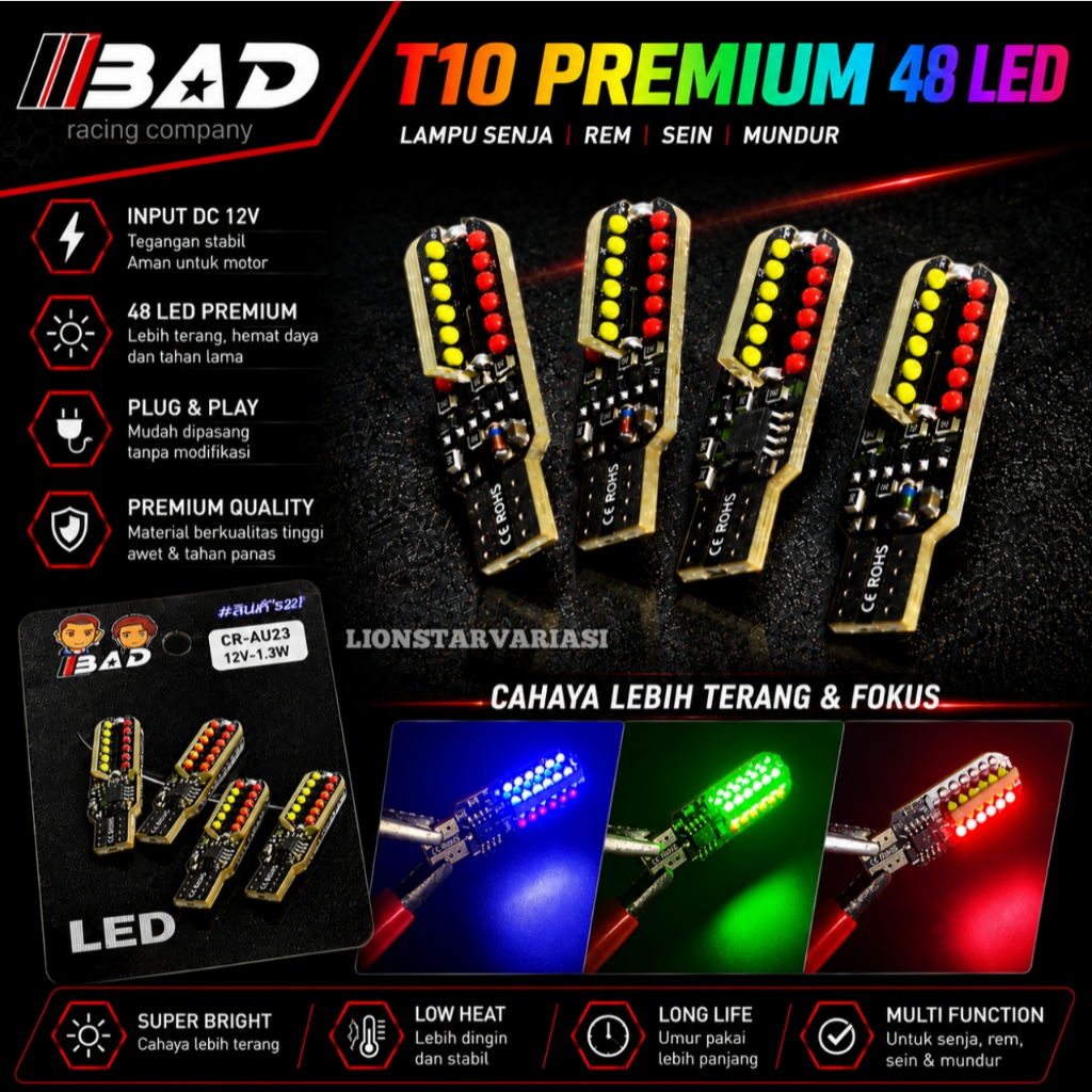 T10 RGB 48 LED COB ไฟเลี้ยว 2 โหมดวิ่ง T10 RGB Plug-in ไฟเลี้ยว Universal รถจักรยานยนต์ไฟเลี้ยว