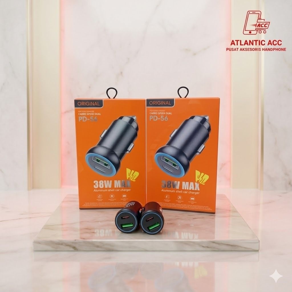 PD-56 LED 38W USB-A Car Charger Adapter + Type-C Car Saver Mini PD 38W QC3.0 PD56 Fast Charging