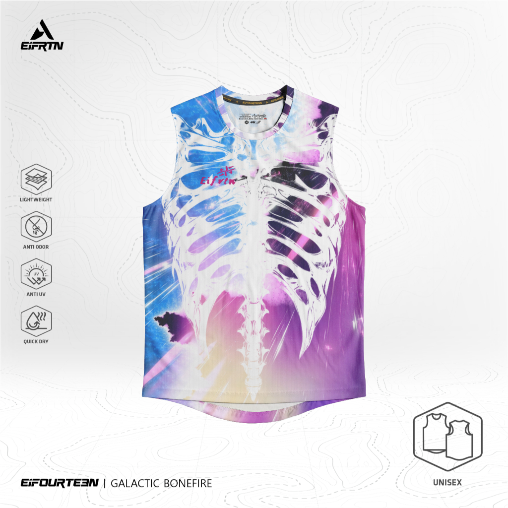 Eifrtn เสื้อกล้าม Lekkong แขนกุดกีฬาผู้ชายผู้หญิง Unisex Gym ฟิตเนสวิ่งล่าสุด Eifourteen - Galactic Bonefire