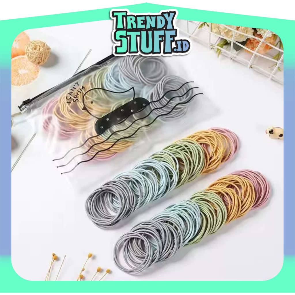 TRENDYSUFF [เนื้อหา 50/100 ชิ้น] ยางรัดผมเกาหลีฟรีกระเป๋าซิปล็อค R209 R398 R547