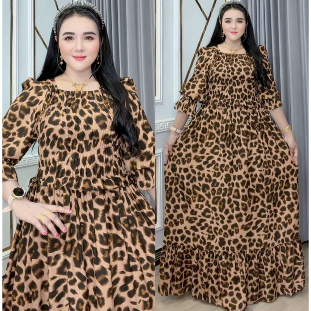 KATUN Ulva Semuk ชุดเดรสผู้หญิง Zebra Tiger Ruffles ผ้าคอตตอนเรยอน Gln
