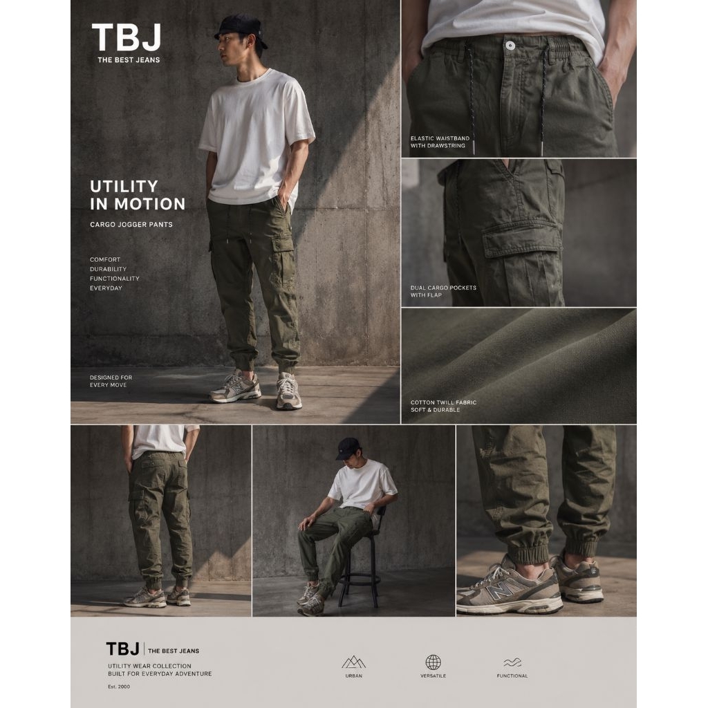 KATUN กางเกงคาร์โก้/กางเกงคาร์โก้ลําลองผู้ชาย by TBJ jeans เนื้อผ้าฝ้าย สีเขียวมะกอก