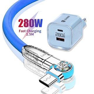 ZHIKE Kabel Data LED Anti Putus Rotasi 180 Derajat Fast Charging 5A Type-C Micro USB Lightning 1.2M Silikon Cair Set Charger GaN 240W PD QC 3.0 Original Bergaransi Pengisi Daya Kompatibel Semua HP Android iOS Laptop Tablet