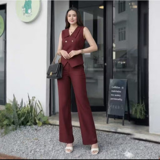Kylie Oneset Vest&Cutbray_Terjual Terpisah Pinggang Karet_Celana Atasan Setelan Wanita