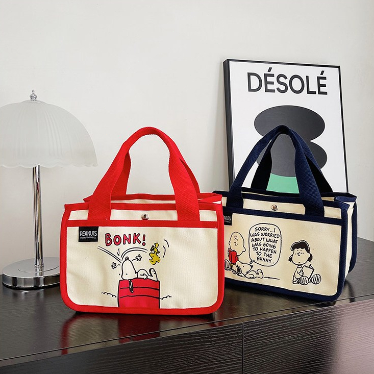 Peanuts Snoopy Themed Canvas Handbag - ติดตั้งช่องและกระเป๋า กันน้ํา เหมาะสําหรับอาหารกลางวัน ท่องเท