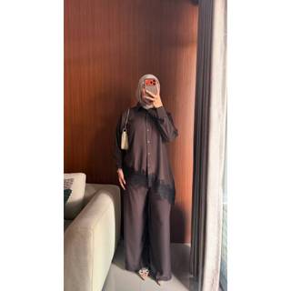 Aruna Lace Series Setelan Wanita Muslimah Tunik Renda Hitam Premium Celana Kulot Elegan Formal Daily Outfit