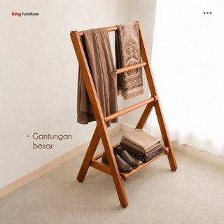 Kingfurniture Gantungan Baju Kayu Solid Rak Stand Hanger Minimalis Pakaian Sajadah Mukena Handuk Serbaguna Natural