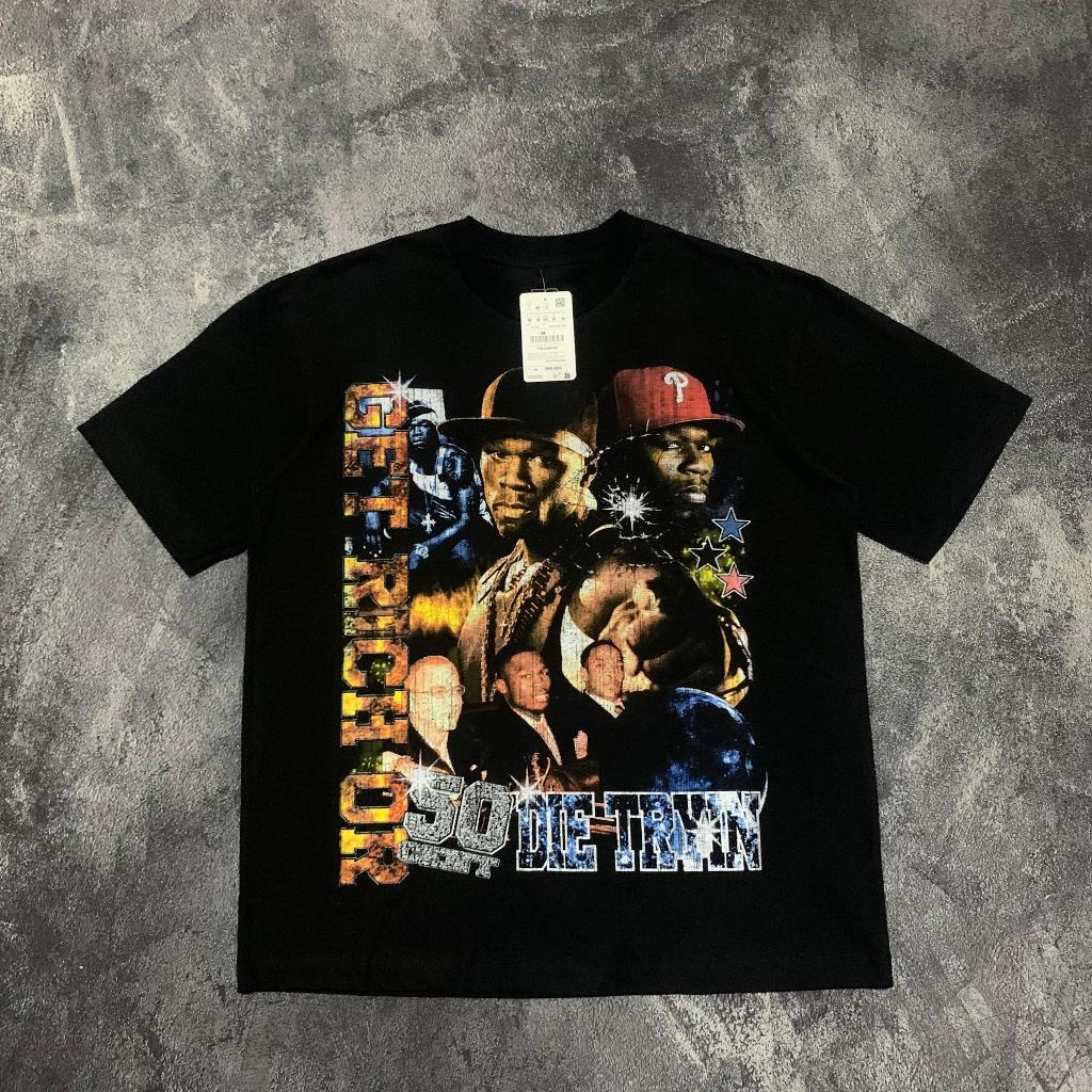 50 Cent เสื้อยืด Oversize 50 Cent Oversize สีดํา 20s ใหม่