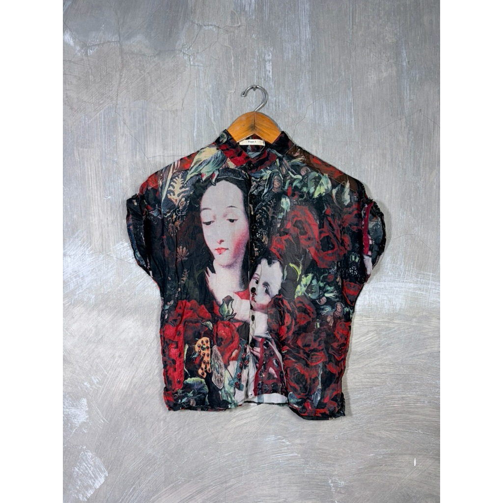 Y2K Unknown Japanese Mesh Button Up Women Tops