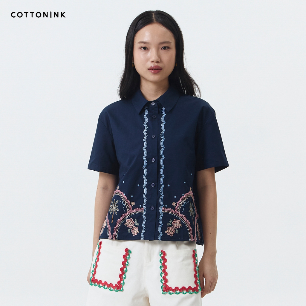 KEMEJA COTTONINK - เสื้อเชิ้ตผู้หญิง Navy Puglia SummerCollection2026