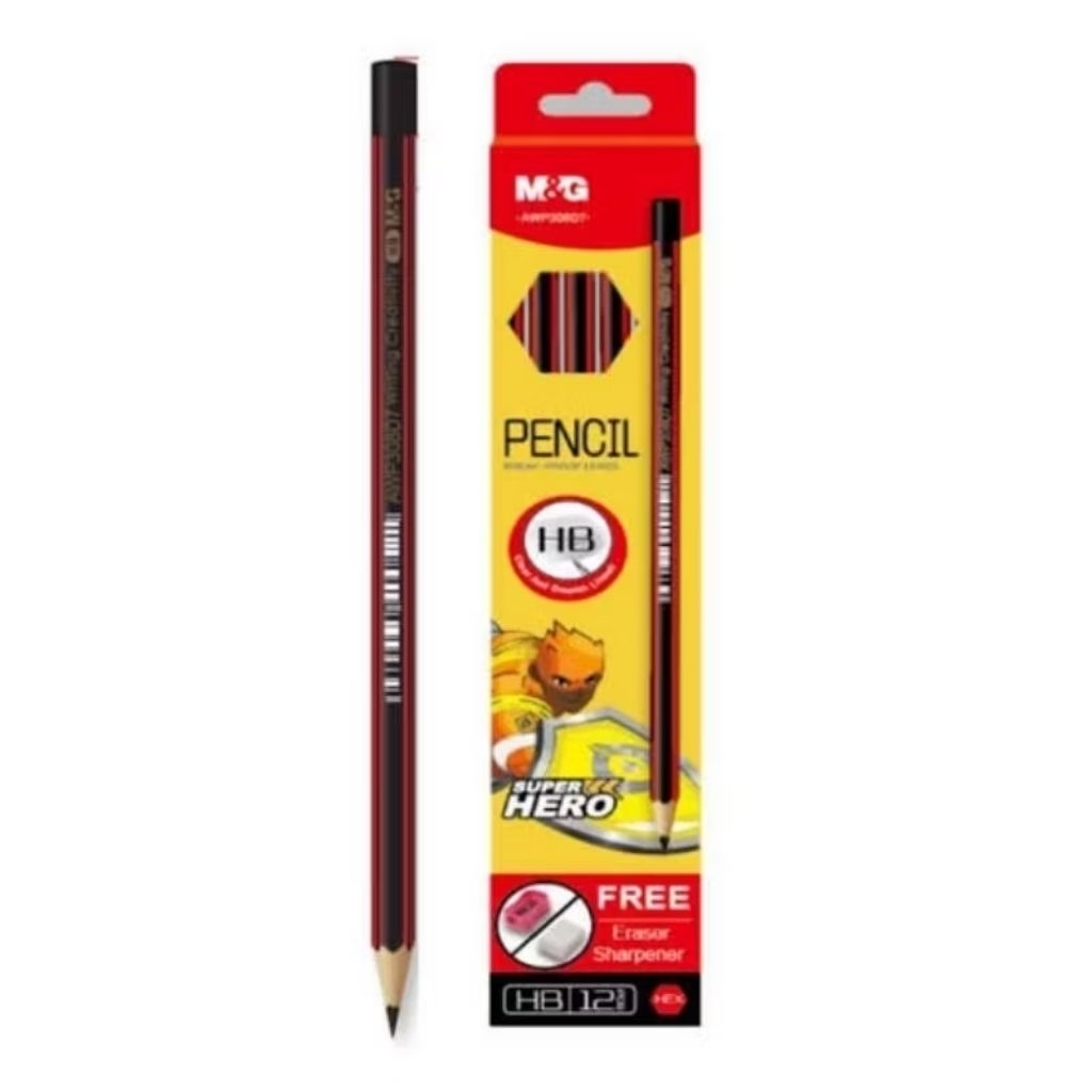 [DOZEN] HB M&G AWP308D7 PENCIL / HB M&G SUPER HERO PENCIL ฟรี SHARPNER + ERASER