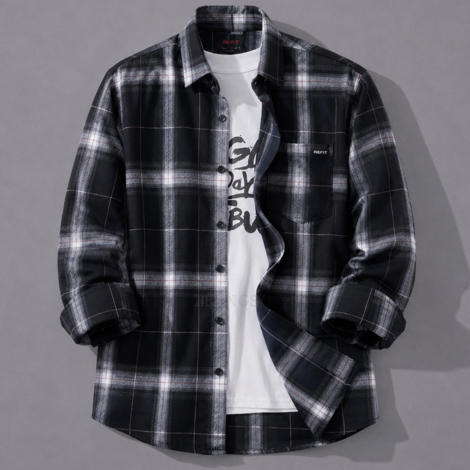 KEMEJA Premium Flannel Shirt เสื้อเชิ้ตแขนยาวผู้ชายและผู้หญิง Veterano Broodis Motif