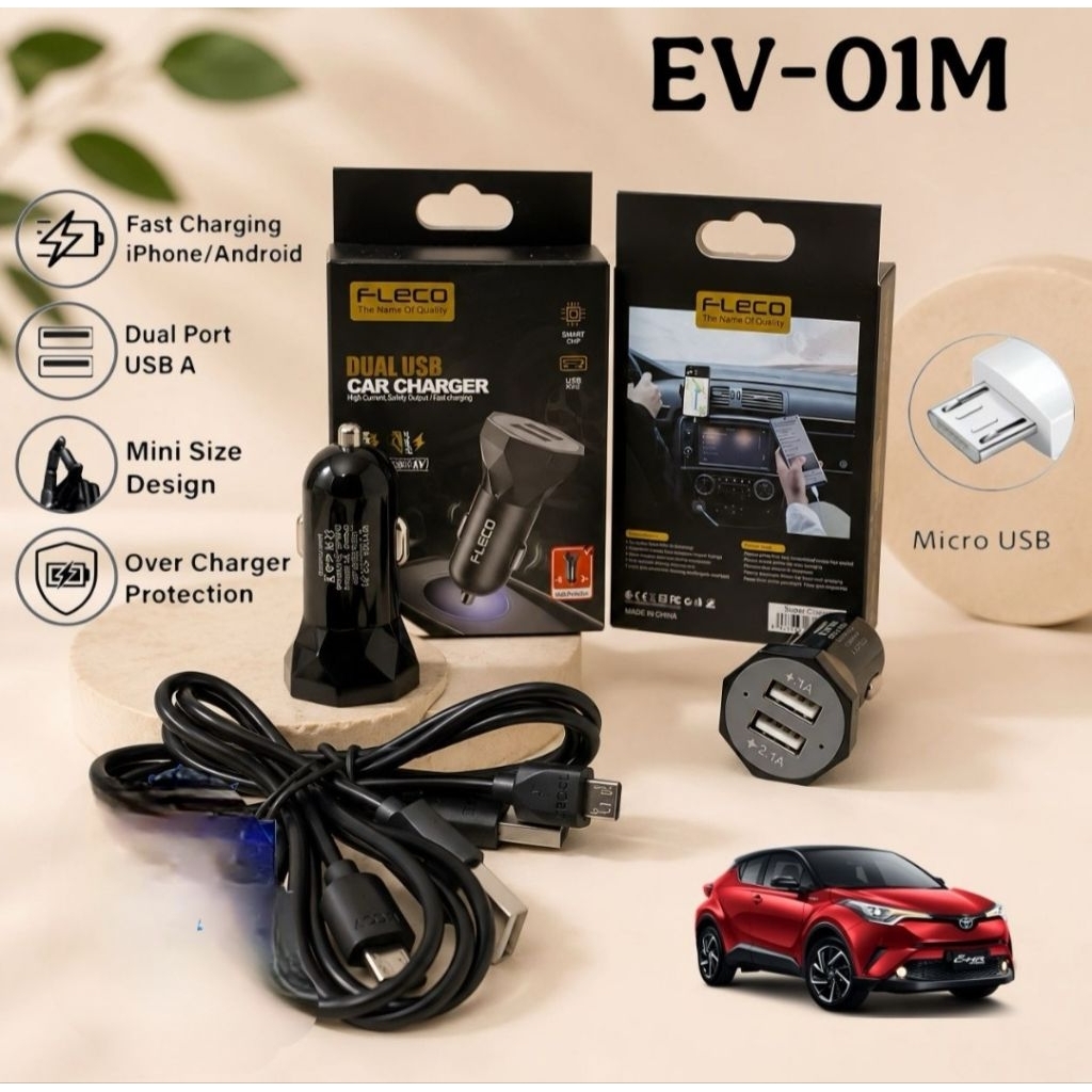 Fleco EV-01M Car Charger Fleco Car Charger Fleco Car Saver สําหรับ Android Usb Micro