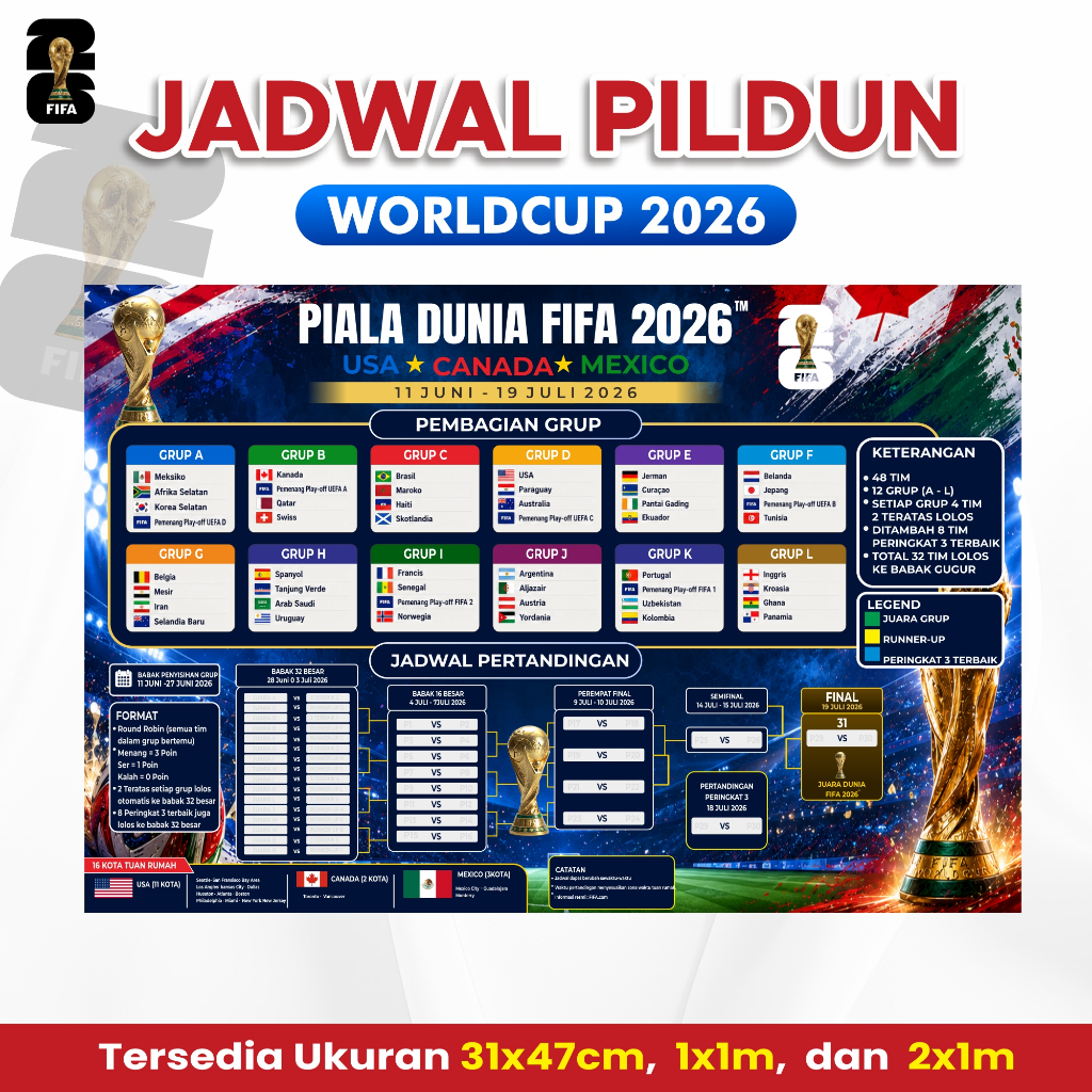FIFA 2026 USA World Cup Schedule Poster & Banner, Canada, Mexico - Messi, Ronaldo, Mbapper, Yamal, N
