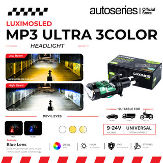 Lampu Biled H4 LED 50W 3 Warna All Weather LUXIMOS MP3 ULTRA Tembus Hujan Kabut Devil Kipas 12-24V
