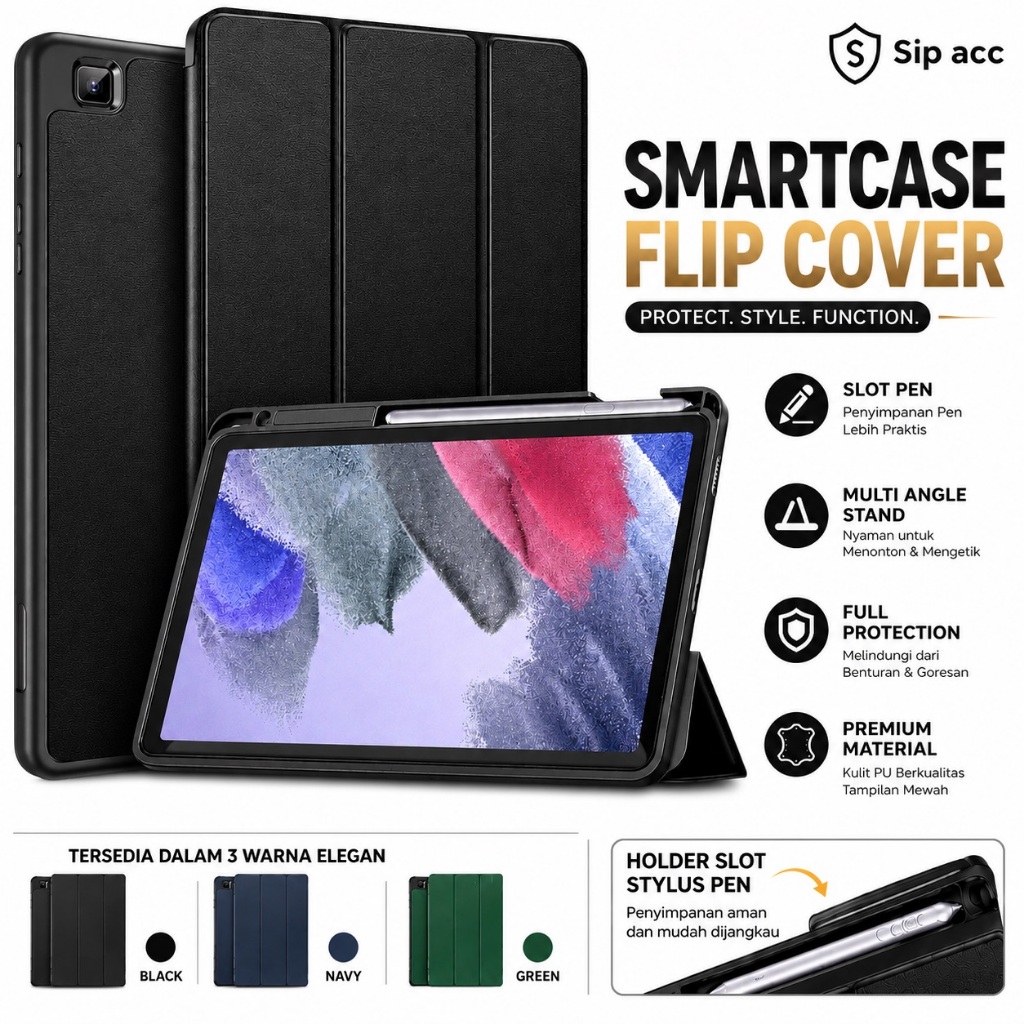 Samsung Tab A7 Lite 8.7 "T225 Flip Cover Smartcase พับซิลิโคนหนัง Stand Trifold Slot ปากกา